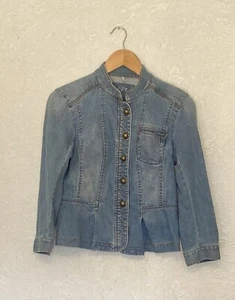 LOFT Ann Taylor Cropped Jean Jacket 3/4 Sleeve Light Blue Denim Size 2 Nice - Picture 1 of 9