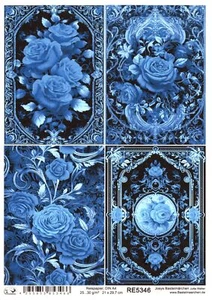 Reispapier A4 Strohseide Decoupage Vintage Gotik Gothic Rosen blau RE5346 - Bild 1 von 1