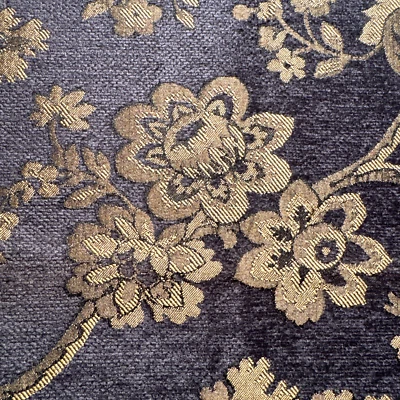 Barrow Black Tan Floral Chenille Upholstery Fabric Sample #7 - Image 1 of 4