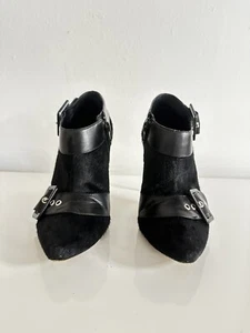 Manolo Blahnik Black Pony Hair Buckle Booties Size 5.5 - Picture 1 of 9