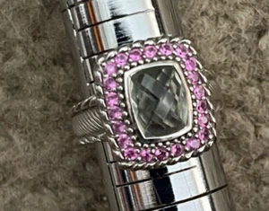 Judith Ripka Sterling Silver Prasiolite & Pink Sapphire Ring Size 7 - Picture 1 of 4