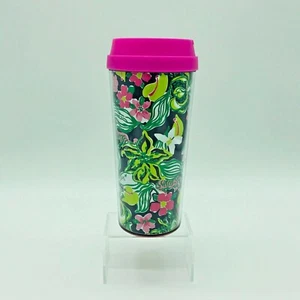 Vaso de bebida Lilly Pulitzer rosa térmico tapa negro audaz y flores 16 oz. Café - Imagen 1 de 9