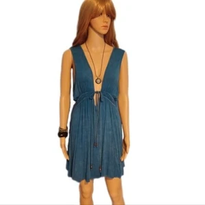 POL MEDIUM New women's sexy blue tunic tank top - Picture 1 of 6