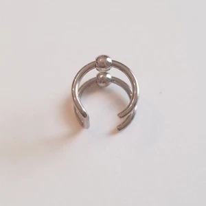  Punk Trending  Silver Plated  Double Ball Earring Cuff - Picture 1 of 4