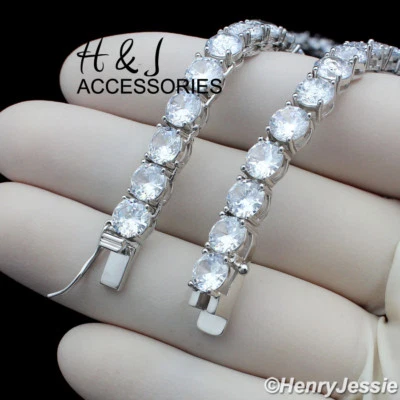 MEN 14K WHITE GOLD PLATED 18"20"24"30"X6MM 1 ROW TENNIS CZ CHAIN NECKLACE*BN3 - Image 1 of 4