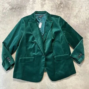 Talbots Blazer Womens Plus Petite 18 Green Velvet Single Breast One Button Close - Picture 1 of 9