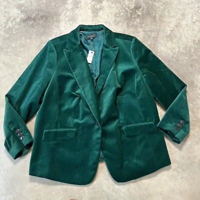 Blazer Talbots para mujer Plus Petite 18 verde terciopelo pecho único cierre de un botón Foto 1 de 4