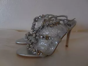 $180 New Sz. 6.5M Sam Edelman Selena Jeweled Sandals Silver Shoes - Picture 1 of 9