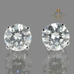 Moissanite Screw Back Stud Earrings Solid 14K White Gold Round Cut 2 CT F/VVS1 - Picture 1 of 5