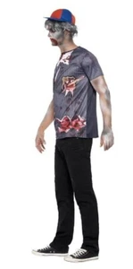 Mens Zombie School Boy Costume T-shirt + Cap Scary Halloween Fancy Dress M-L - Picture 1 of 2