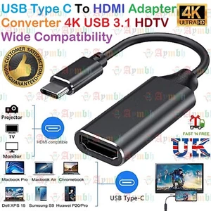 USB Type C to Female HDMI HDTV Cable 4K Adapter For Mac Samsung S Series Huawei - Picture 1 of 24