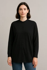 Eileen Fisher Classic Collar Shirt 3XL Black Long Sleeve Minimalist - Picture 1 of 13