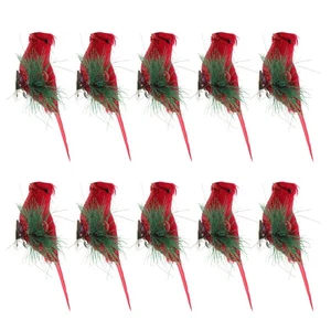 10 Piezas Artificial Rojo Cardenal Pájaros Artesanales Decoraciones Clip Adornos - Imagen 1 de 12