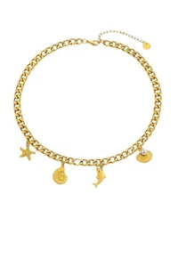 Gold Plated Stainless Steel Shells Beach Charms Necklace - Picture 1 of 3