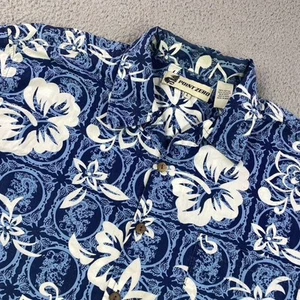 Point Zero Button Hawaiian Short Sleeve Shirt Men's L Blue White Floral Y2K - Picture 1 of 7