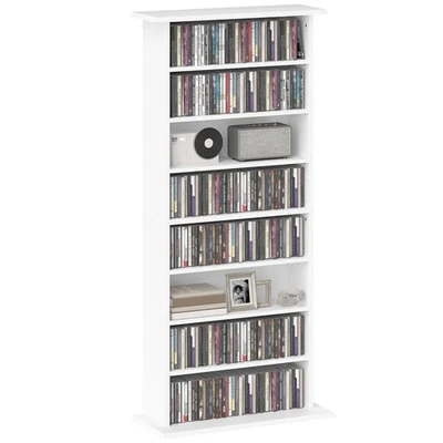 HOMCOM CD Storage Unit DVD Tower Blu-ray Storage Shelf for Living Room White - Image 1 of 4