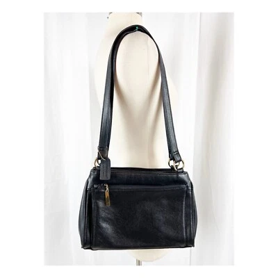 Bolsa de ombro feminina Cabin Creek couro preto bolsa compartimento dois zíperes  - Imagem 1 de 4