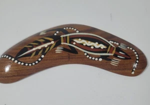 Boomerang australiano pintado a mano de madera 6" arte aborigen lagarto - Imagen 1 de 5