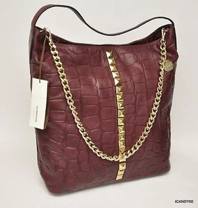 Nwt Dimoni Spain COCO Croco Leather Tote Shoulder Bag Handbag Hobo ~Bordeaux - Picture 1 of 9