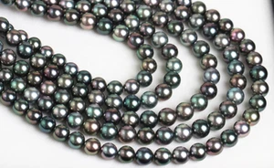 COLLANA DI PERLE ROTONDE MULTICOLORE 38"8-11MM NATURALE SS TAHITIAN VERA NERA - Foto 1 di 2