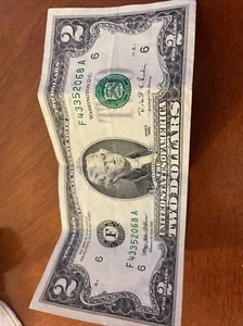 2.00 dollar bill series 1995 F43352068 A - Picture 1 of 2