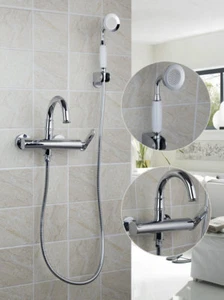 Bathroom Tub Chrome Spout Hand Held Spray Shower Mixer Faucet Taps Set - Picture 1 of 11