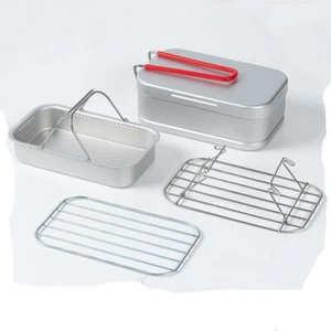 Contenedor de comida de aluminio para acampar al aire libre con estante de vapor para freír - Imagen 1 de 13