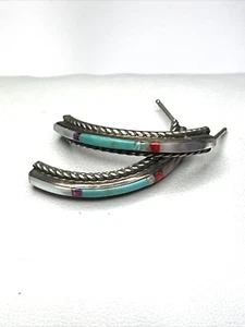 Vintage Indianer Sterlingsilber Türkis Inlay Stab Ohrringe signiert Barney - Bild 1 von 4