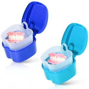 2 Pack Colors Denture Bath Case Cup Box Holder Storage Soak Container Basket New - Picture 1 of 11