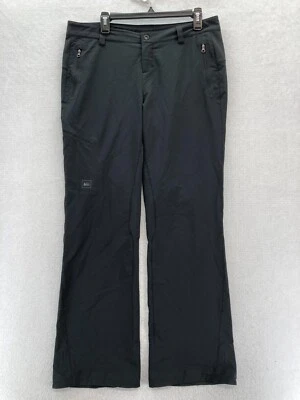 Calça de caminhada feminina REI 12 preta tecido elástico bolsos com zíper viagem ao ar livre - Imagem 1 de 4