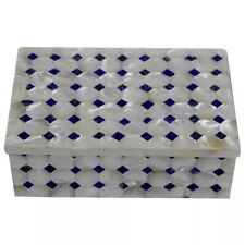 Marble Jewelry Box MOP Blue Lapis Inlay Mosaic Handcrafted Art Personalized Gift