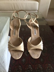MANOLO BLAHNIK BEIGE ANKLE STRAP SANDALS SIZE US 8 EU 38 - Picture 1 of 12