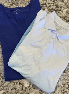2 NEW Woman Within Womans Shirt 2X 26/28 Blue V Neck Short Sleeve Polo Ombre Lot - Picture 1 of 9