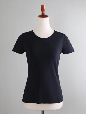 Camiseta NINA MCLEMORE $350 Negra Sólida Seda Elástica Botón Lateral Talla XS Foto 1 de 4