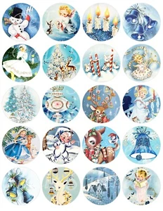 Set of 20 Vintage Retro Blue Christmas 2 Inch STICKERS - Just Cut & Use! - Picture 1 of 1