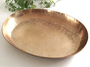 Tablett Metall Schale Hammerschlag Optik Goldfarbig Dekoschale gehämmert Oval - Bild 1 von 7