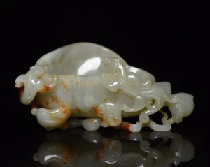 378gChina Natural Hetian Jade Hand Hollowed Carved Ruyi Lotus Brush Washers NRR - Picture 1 of 9