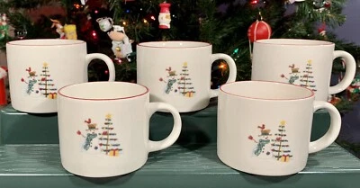 Lote de 5 tazas planas de café/té Farberware Navidad HOLIDAY SNOWMAN 4380 2000 de colección Foto 1 de 4
