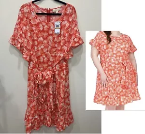 MICHAEL Michael Kors Women's Palm Ruffle-Sleeve Dress Above Knee Crew Neck Sz 3X - Picture 1 of 15
