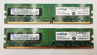 Samsung / Crucial M378T5663DZ3-CF7 CT25664AA800.K16F 2x2GB PC2-6400 DDR2-800MHz - Image 1 of 4