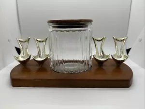 Juego de 4 soportes de pipa de oro humidificador de vidrio de nogal azteca vintage MCM - Imagen 1 de 20