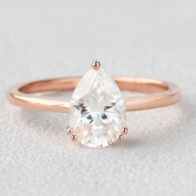 Anillo de boda de compromiso de moissanita talla pera de 1,33 quilates de oro rosa macizo de 14 quilates Foto 1 de 4