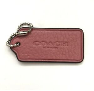 Coach 2.25” Pink Pebbled Leather Stamped Silver Chain Hang Tag Bag Charm Fob