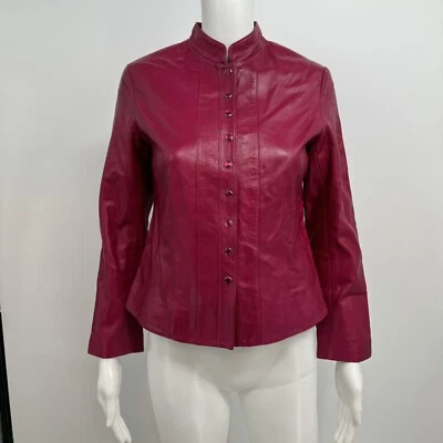 VAKKO VS2 Mujer S Cuero Cordero Motociclista Moto Chaqueta Rosa Botones a Presión Foto 1 de 4