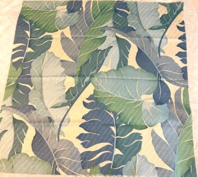 Vtg Blue Leaves Fabric 25" by 25" greens quilted look material craft remnant - Image 1 of 4