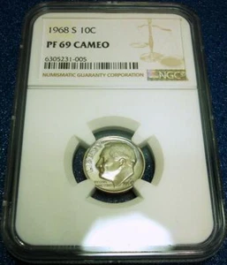 1968-S NGC PF69 CAMEO 10C ROOSEVELT DIME #005 - Picture 1 of 4