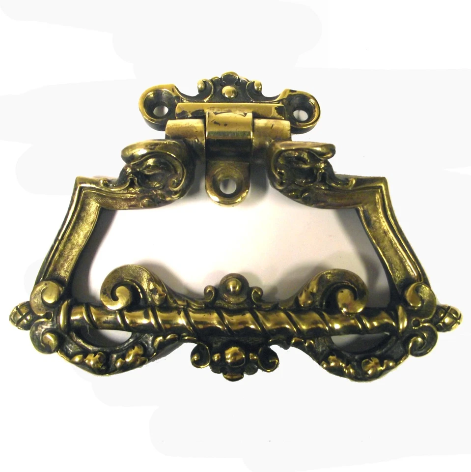 Puxador de porta francês horizontal antigo de latão - Imagem 1 de 1