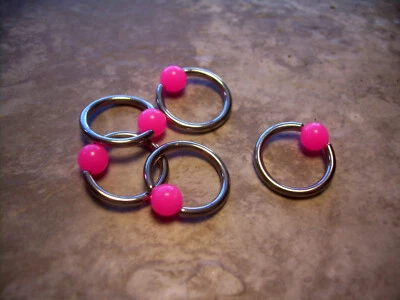One 7/16" 11mm 14g Rosa 5mm Bola Cautiva Cuentas Anillo Pezón Oreja Nariz Labio BB3 Foto 1 de 2