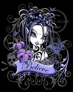 Believe Fairy Art signiert Myka Jelina Druck Tattoo Blume Gothic Fae Sophia Lilly - Bild 1 von 4