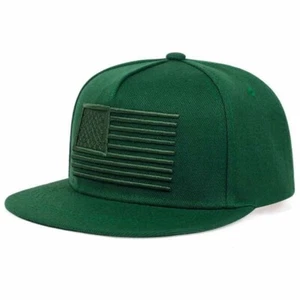 Bright Green American Flag Embroidered Flat Brim Baseball Cap Hat Adjustable - Picture 1 of 3